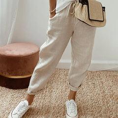 Women’s Linen-Blend Drawstring Tapered Trousers