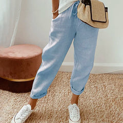 Women’s Linen-Blend Drawstring Tapered Trousers