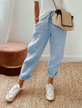 Women’s Linen-Blend Drawstring Tapered Trousers