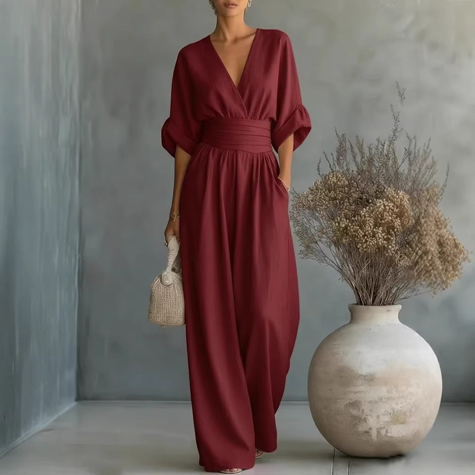 Women’s Wide-Leg V-Neck Jumpsuit