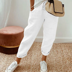 Women’s Linen-Blend Drawstring Tapered Trousers