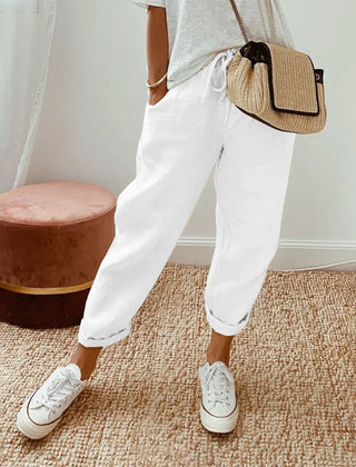 Women’s Linen-Blend Drawstring Tapered Trousers