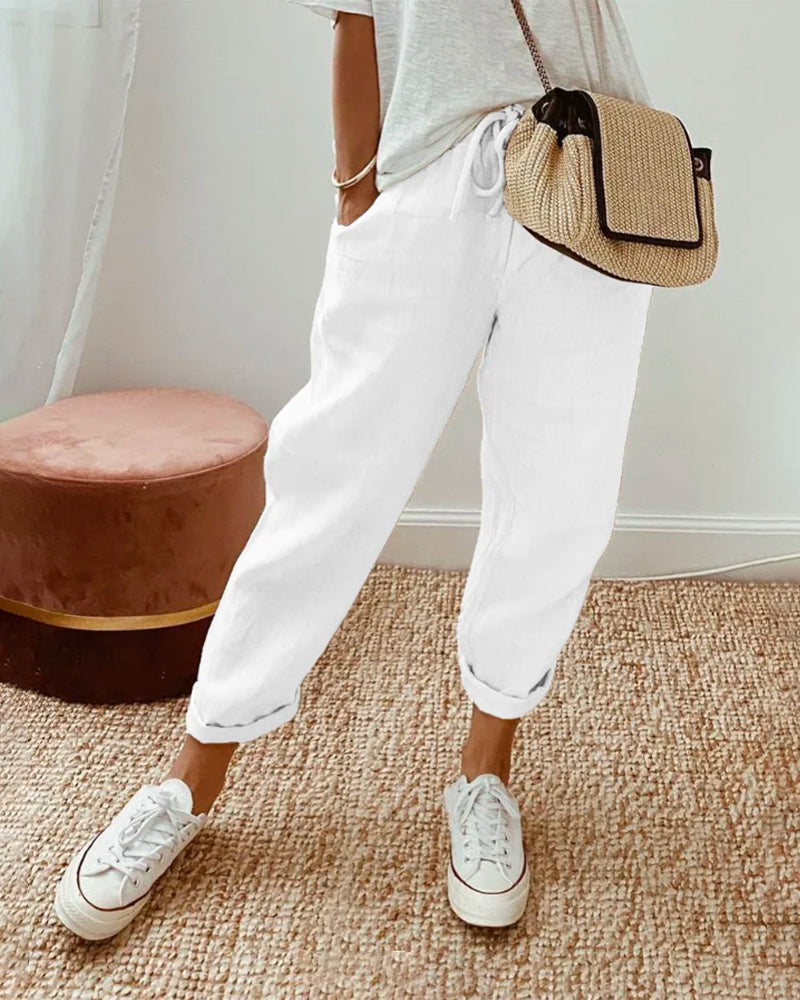 Women’s Linen-Blend Drawstring Tapered Trousers