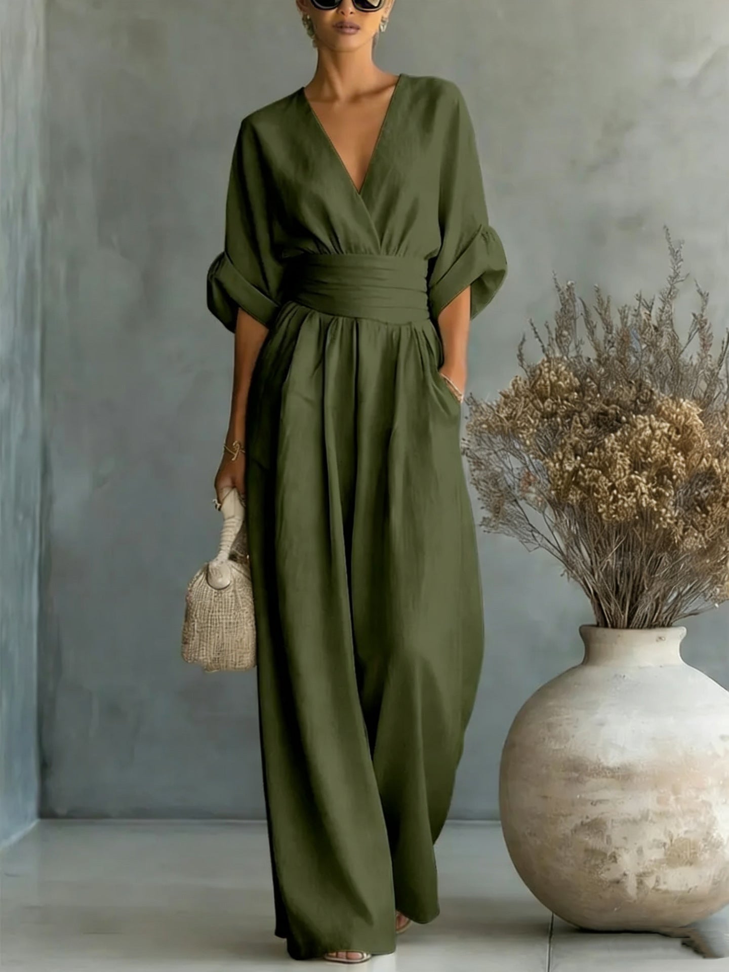 Women’s Wide-Leg V-Neck Jumpsuit