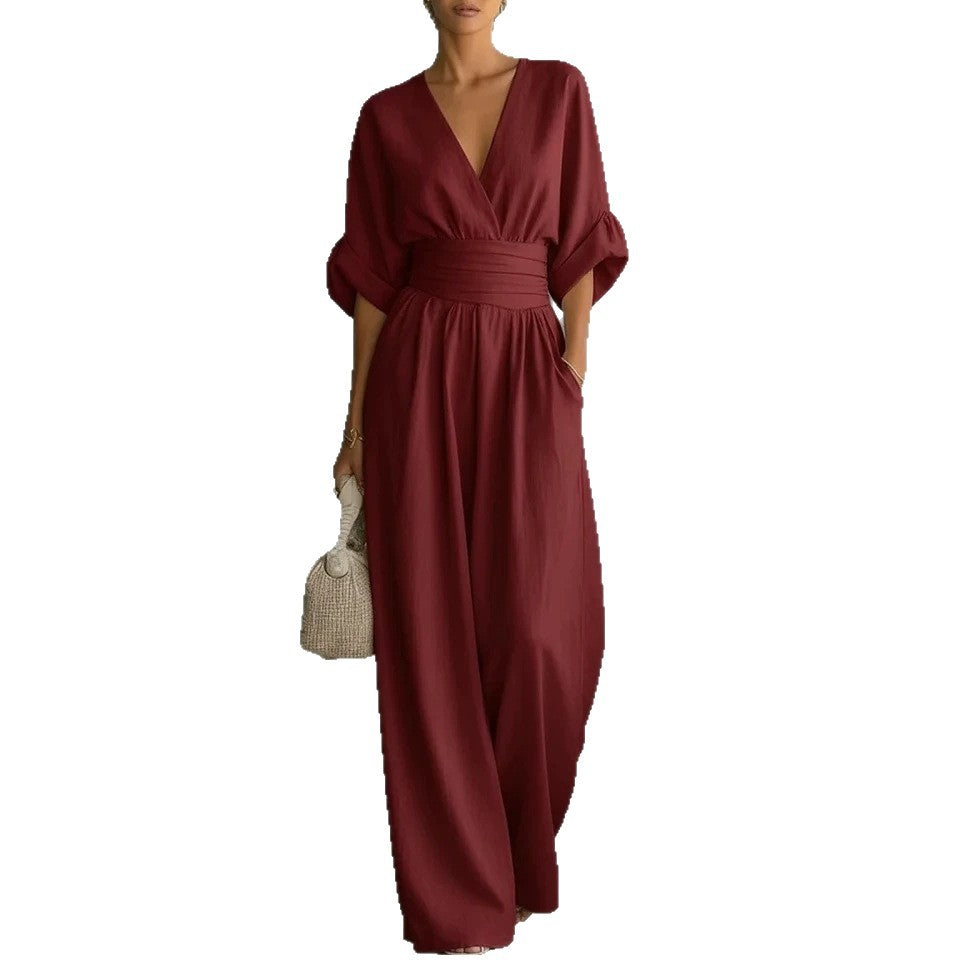 Women’s Wide-Leg V-Neck Jumpsuit