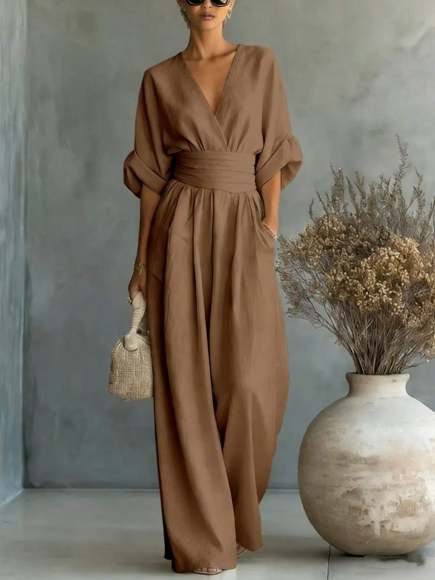 Women’s Wide-Leg V-Neck Jumpsuit