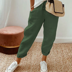 Women’s Linen-Blend Drawstring Tapered Trousers