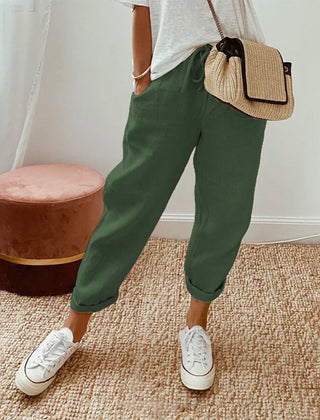 Women’s Linen-Blend Drawstring Tapered Trousers
