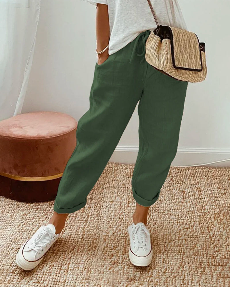 Women’s Linen-Blend Drawstring Tapered Trousers