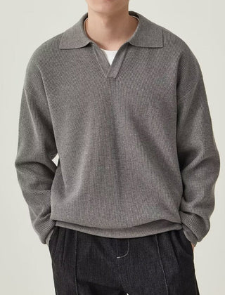 Men’s Textured Long-Sleeve Knit Polo