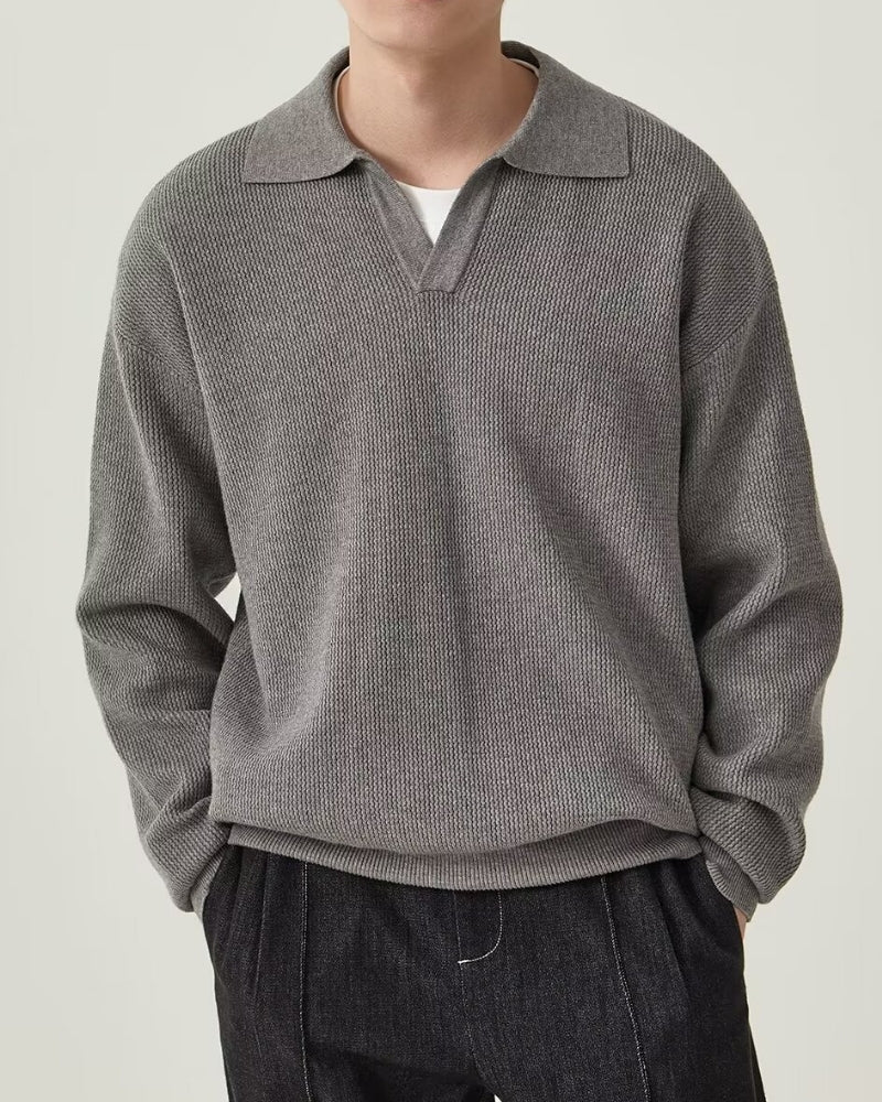 Men’s Textured Long-Sleeve Knit Polo