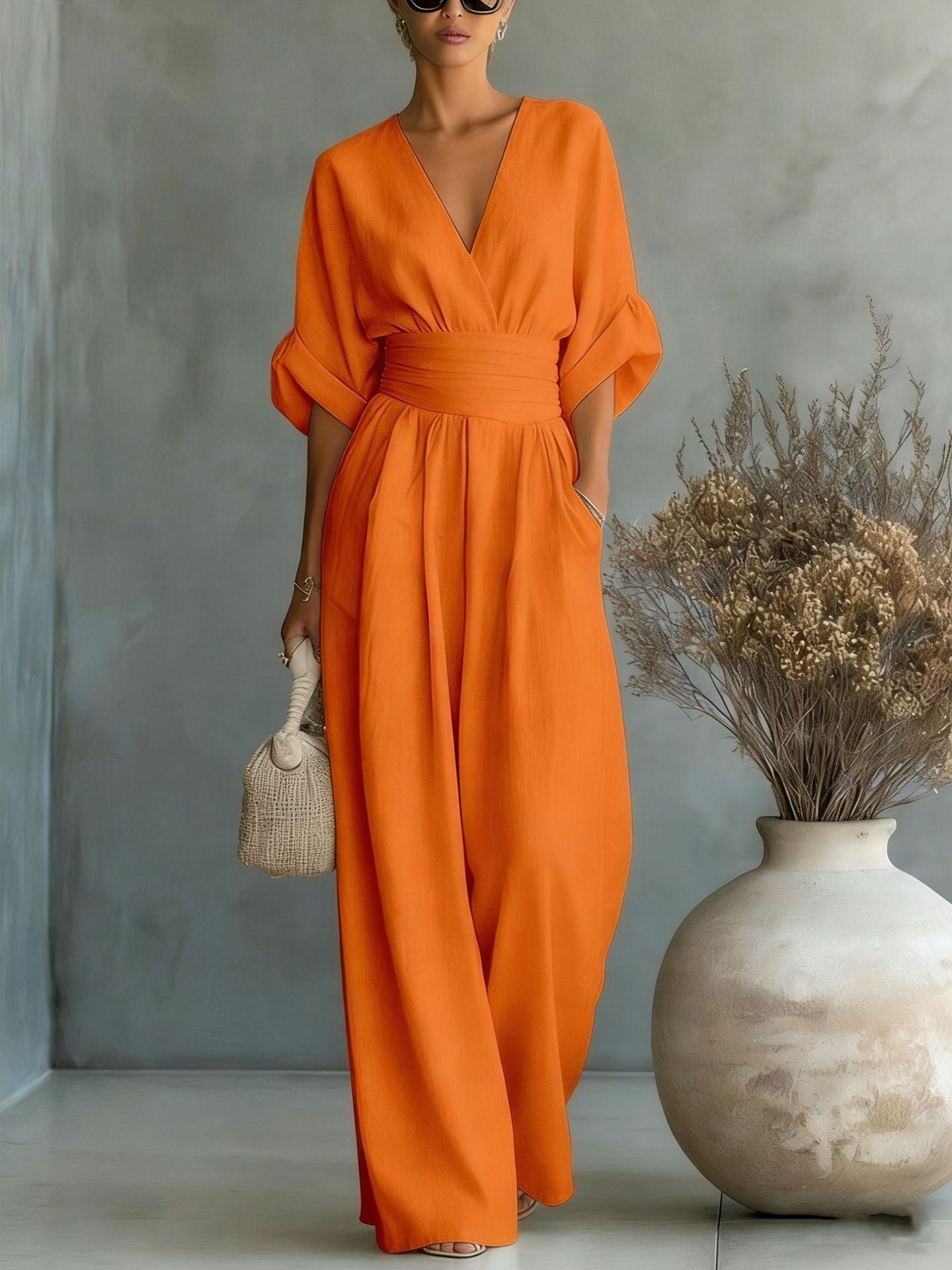 Women’s Wide-Leg V-Neck Jumpsuit