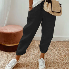 Women’s Linen-Blend Drawstring Tapered Trousers