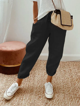 Women’s Linen-Blend Drawstring Tapered Trousers
