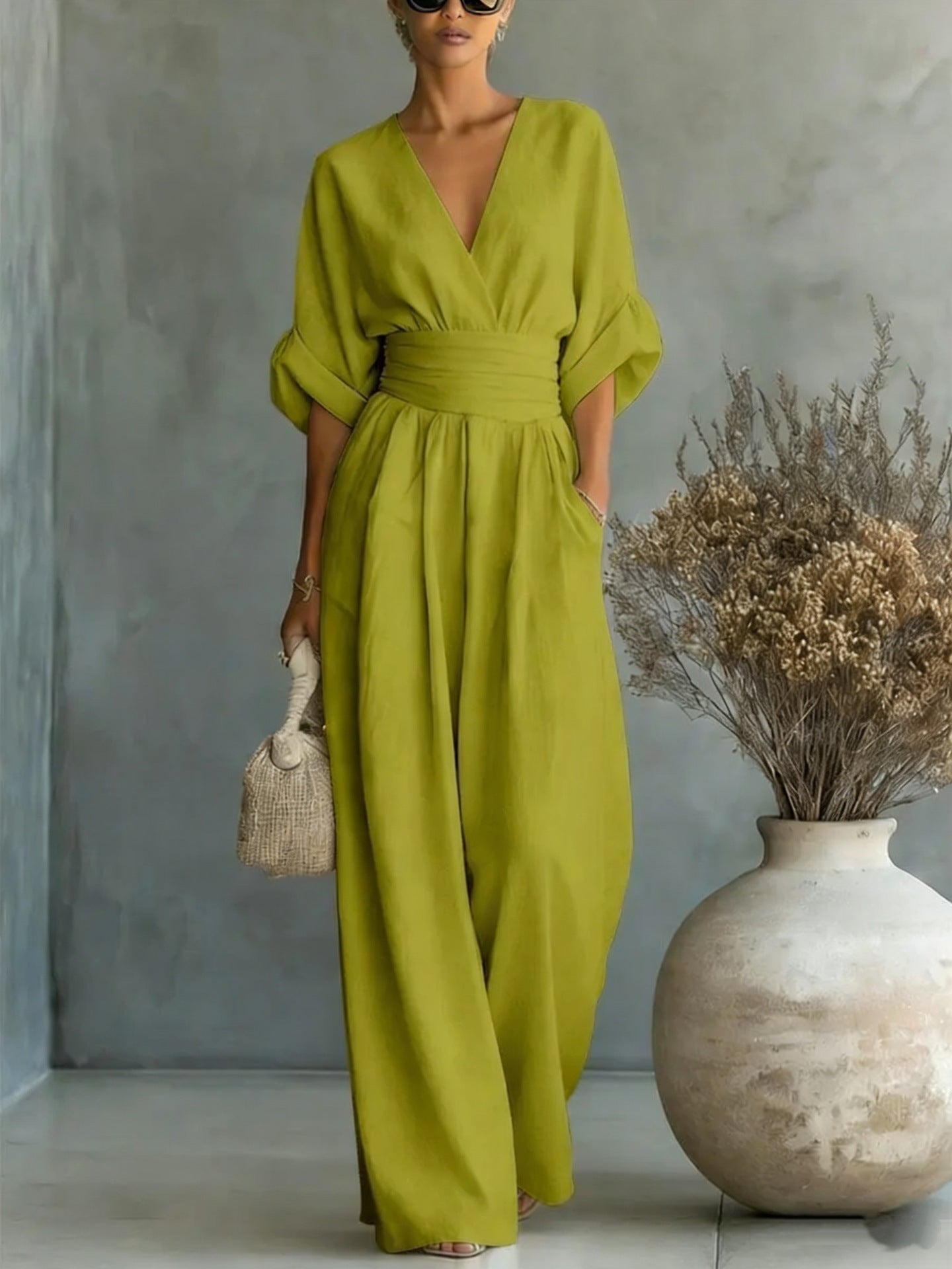 Women’s Wide-Leg V-Neck Jumpsuit