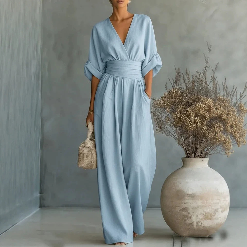 Women’s Wide-Leg V-Neck Jumpsuit