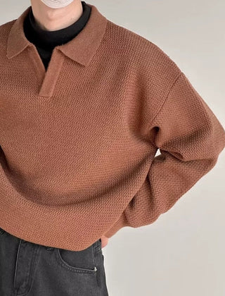 Men’s Textured Long-Sleeve Knit Polo