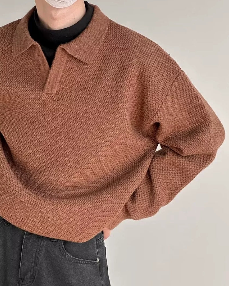 Men’s Textured Long-Sleeve Knit Polo
