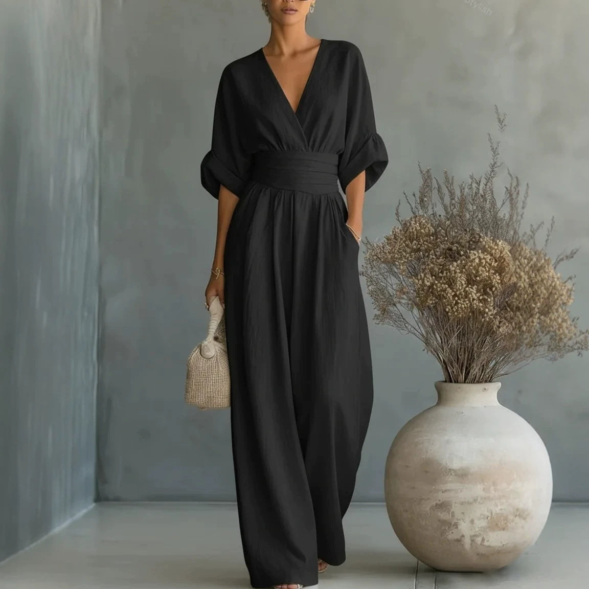 Women’s Wide-Leg V-Neck Jumpsuit