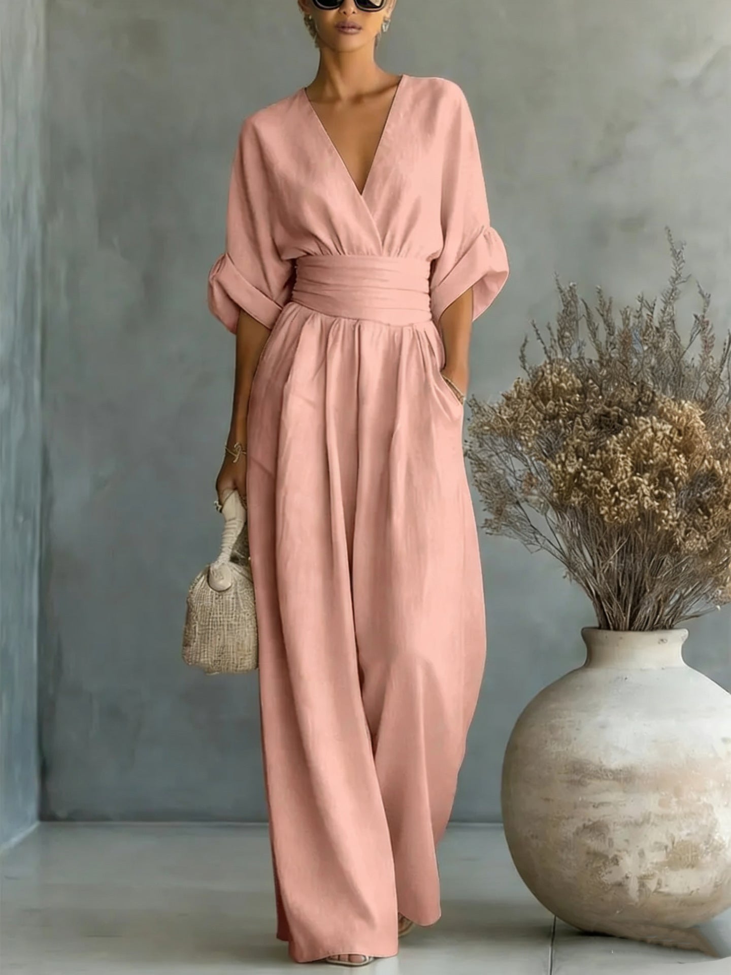 Women’s Wide-Leg V-Neck Jumpsuit