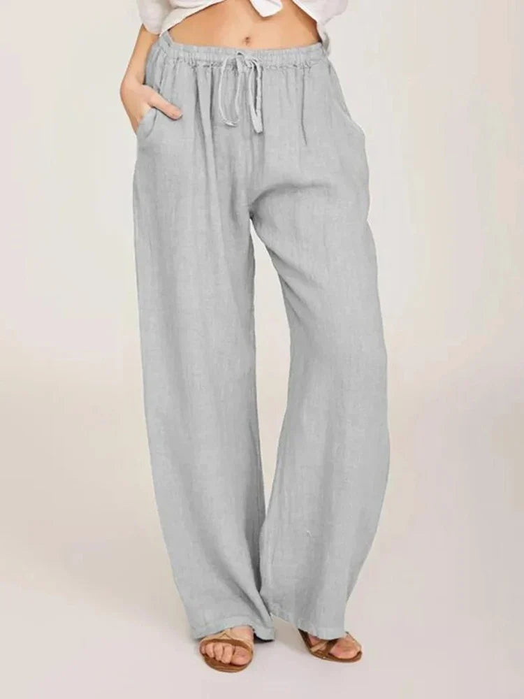 Women’s Relaxed Linen-Blend Wide-Leg Trousers