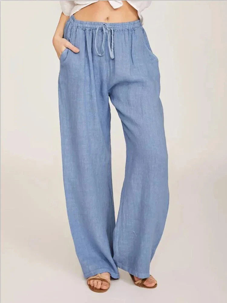Women’s Relaxed Linen-Blend Wide-Leg Trousers