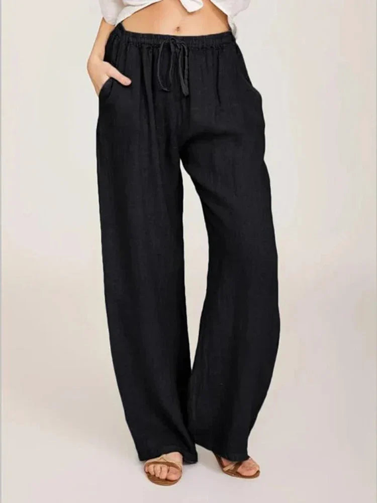 Women’s Relaxed Linen-Blend Wide-Leg Trousers