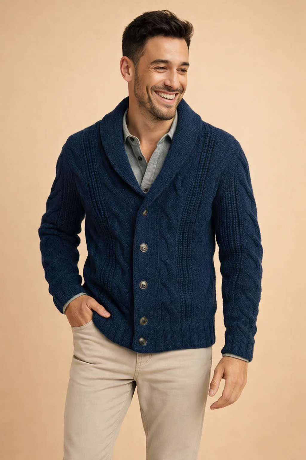 Men’s Textured Shawl-Collar Cardigan