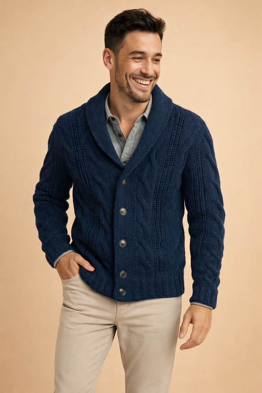 Men’s Textured Shawl-Collar Cardigan