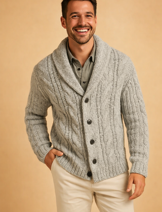 Men’s Textured Shawl-Collar Cardigan