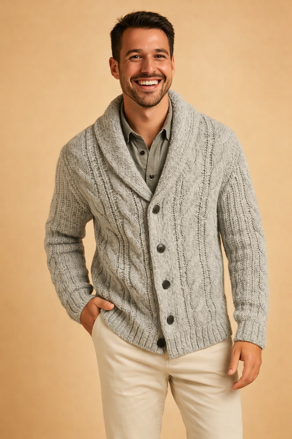 Men’s Textured Shawl-Collar Cardigan