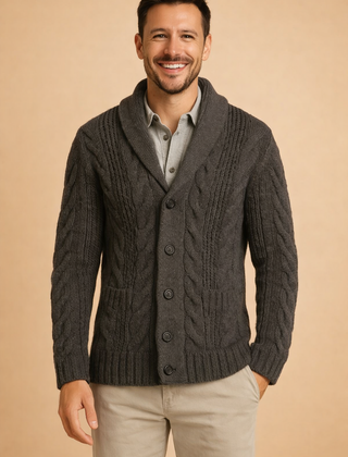 Men’s Textured Shawl-Collar Cardigan