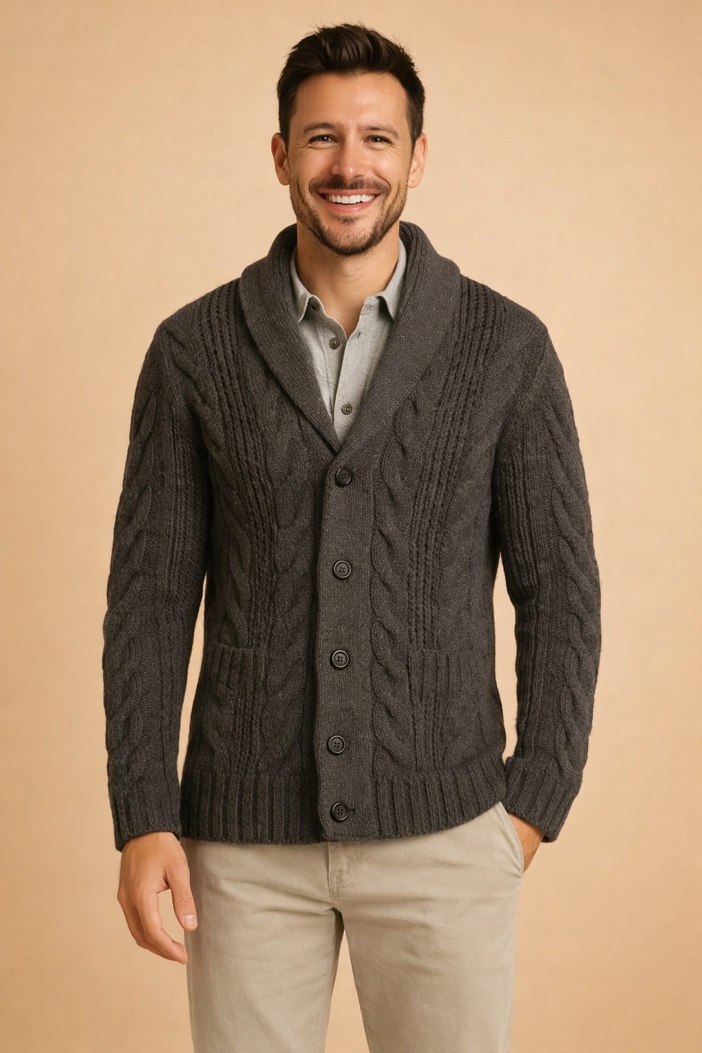 Men’s Textured Shawl-Collar Cardigan