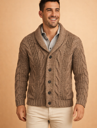 Men’s Textured Shawl-Collar Cardigan