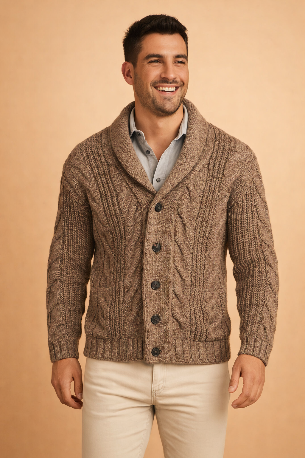 Men’s Textured Shawl-Collar Cardigan