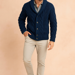 Men’s Textured Shawl-Collar Cardigan