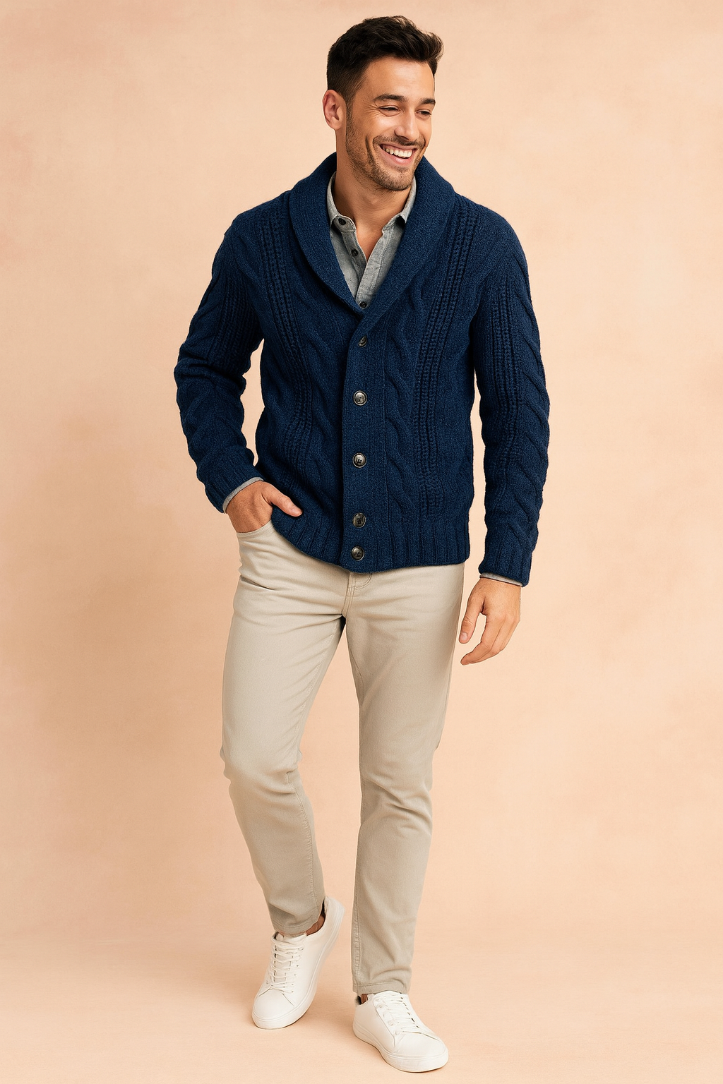 Men’s Textured Shawl-Collar Cardigan