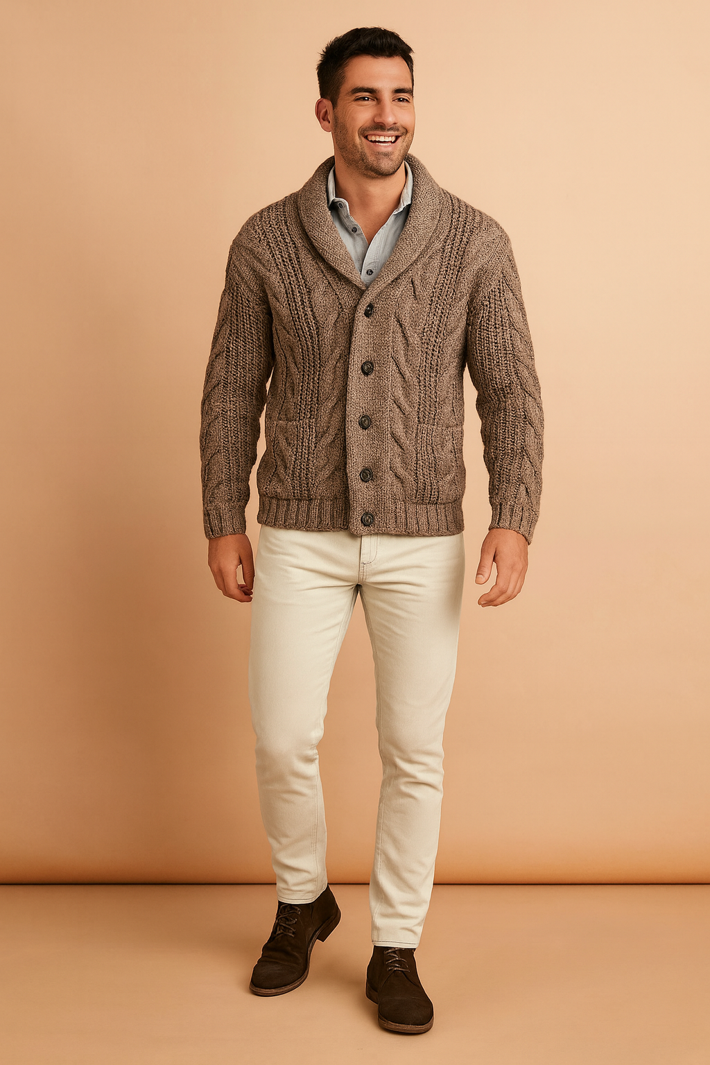 Men’s Textured Shawl-Collar Cardigan