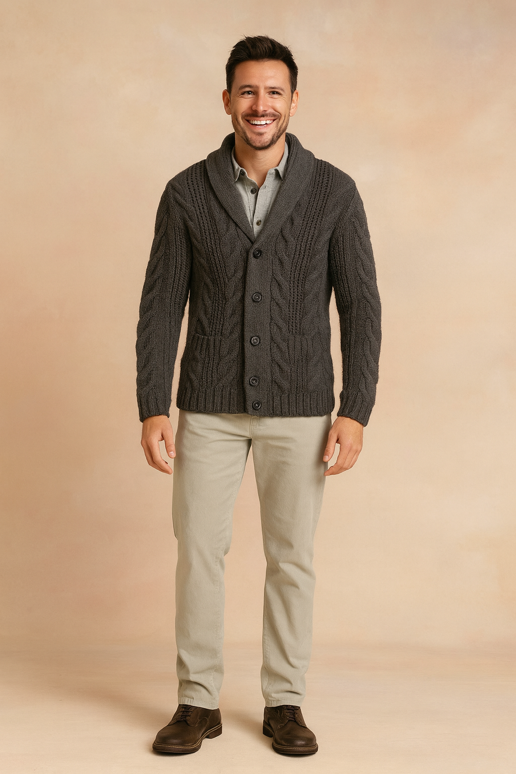 Men’s Textured Shawl-Collar Cardigan