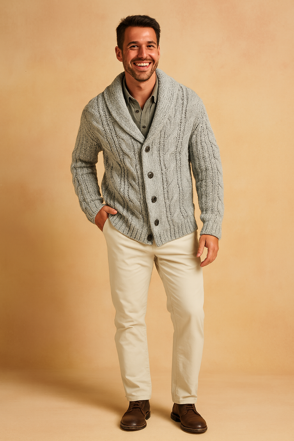 Men’s Textured Shawl-Collar Cardigan