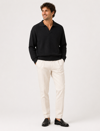 Men’s Textured Long-Sleeve Knit Polo