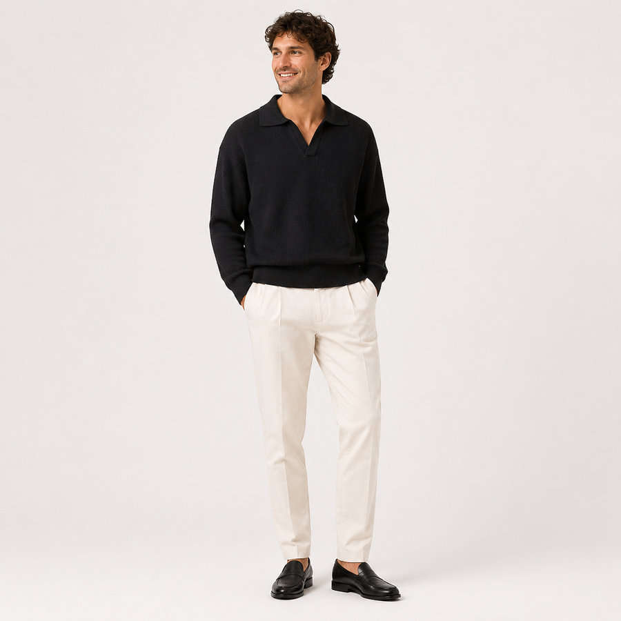 Men’s Textured Long-Sleeve Knit Polo