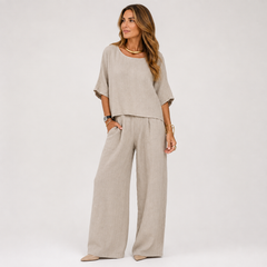 Women’s Relaxed Linen-Blend Wide-Leg Trousers Set