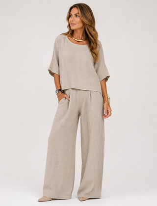 Women’s Relaxed Linen-Blend Wide-Leg Trousers Set