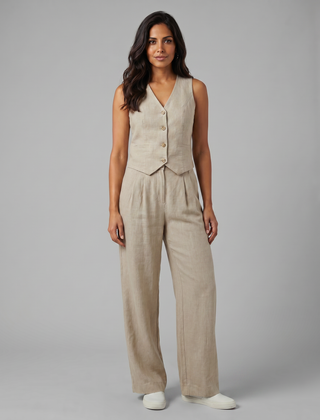 Women’s Linen-Blend Waistcoat & Trouser Set