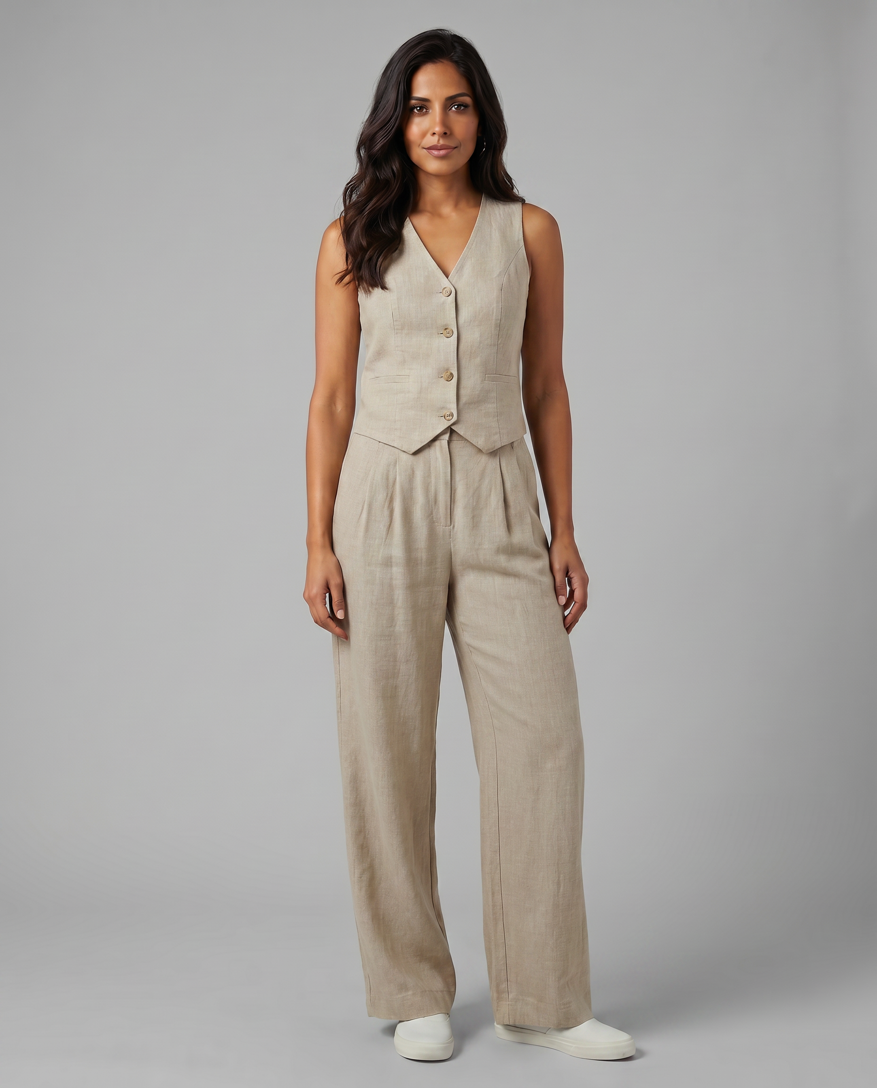 Women’s Linen-Blend Waistcoat & Trouser Set