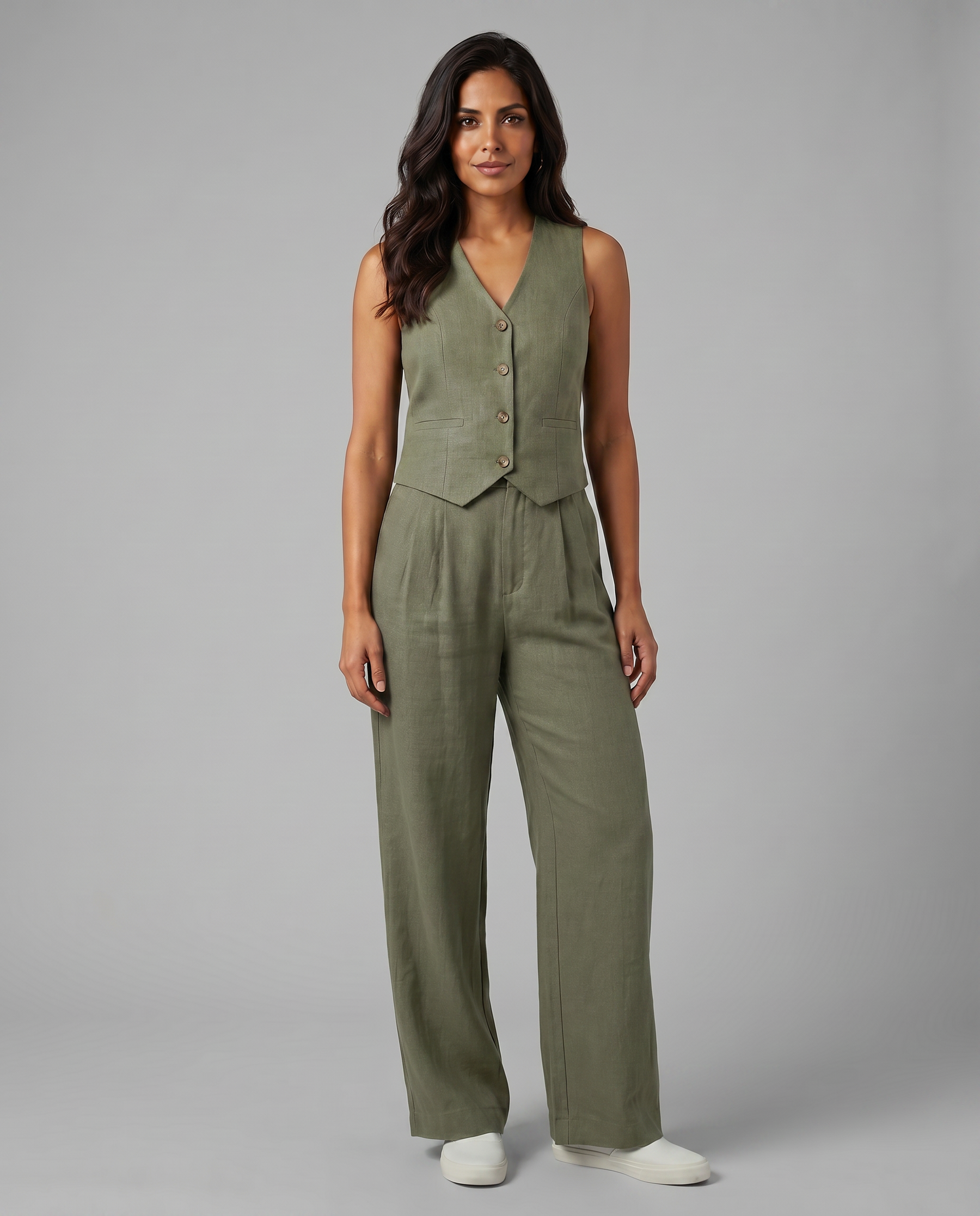 Women’s Linen-Blend Waistcoat & Trouser Set