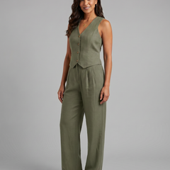 Women’s Linen-Blend Waistcoat & Trouser Set
