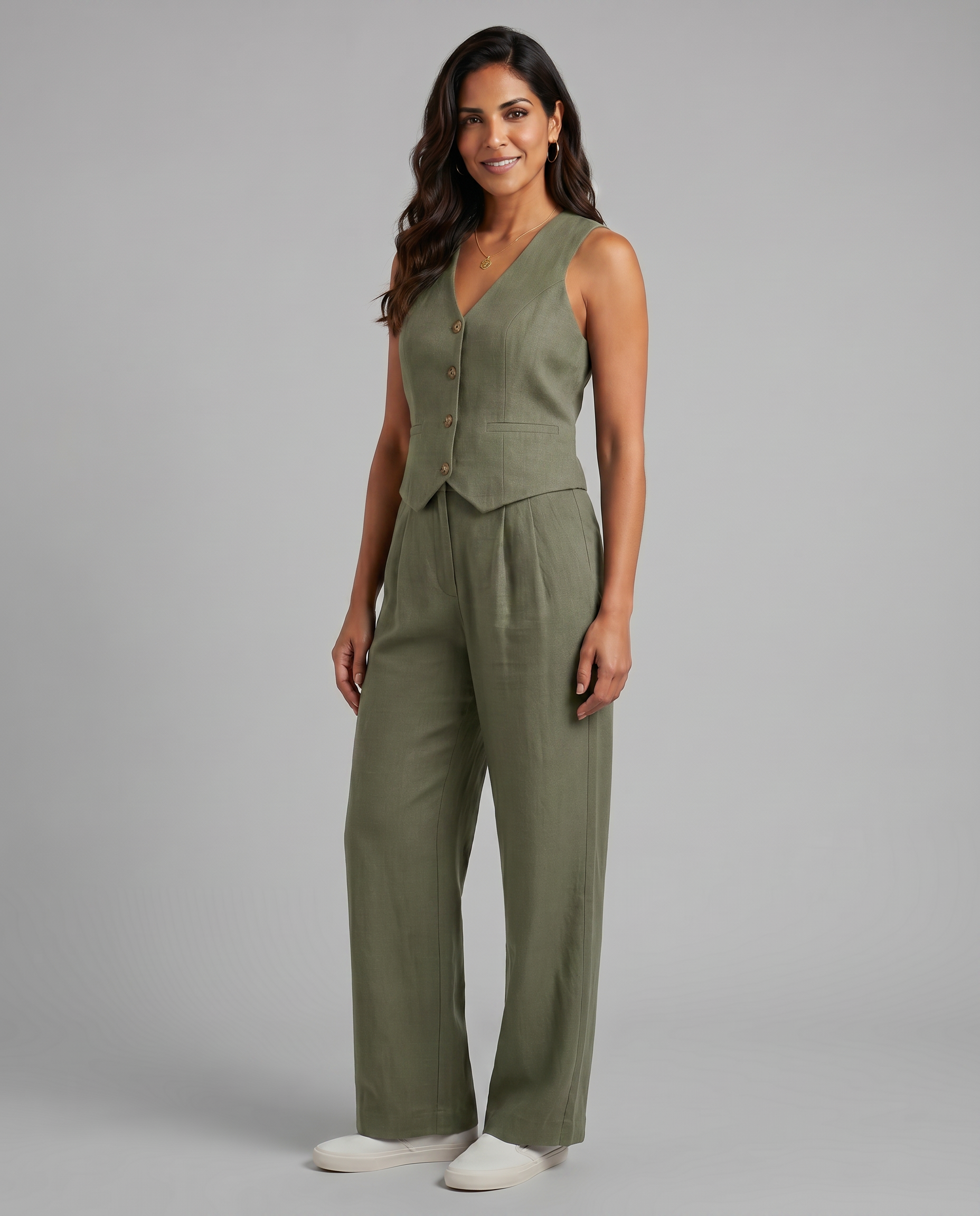 Women’s Linen-Blend Waistcoat & Trouser Set