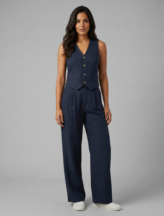 Women’s Linen-Blend Waistcoat & Trouser Set